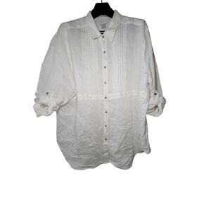 Jordan Woman 2X White Linen Top Button Up Roll